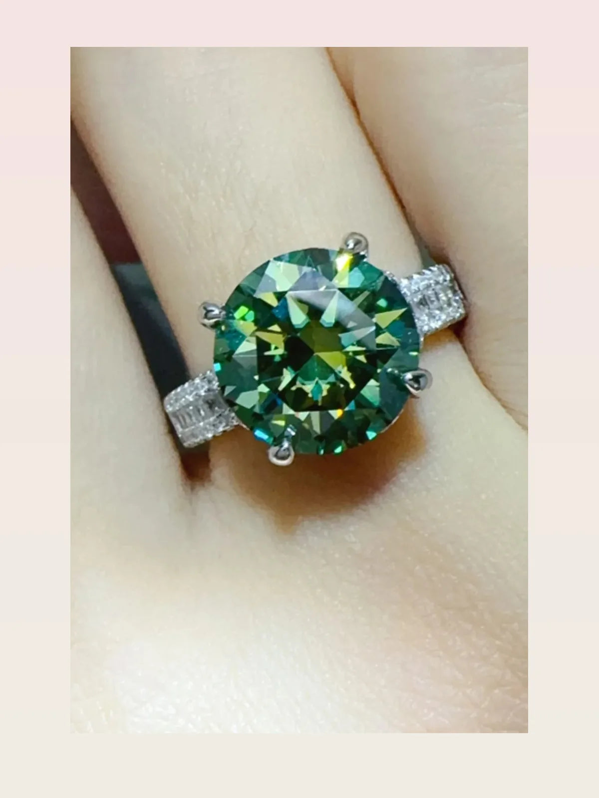 5 Carat Moissanite 925 Sterling Silver Ring — Round Green Co — styled showcase — Livostyle