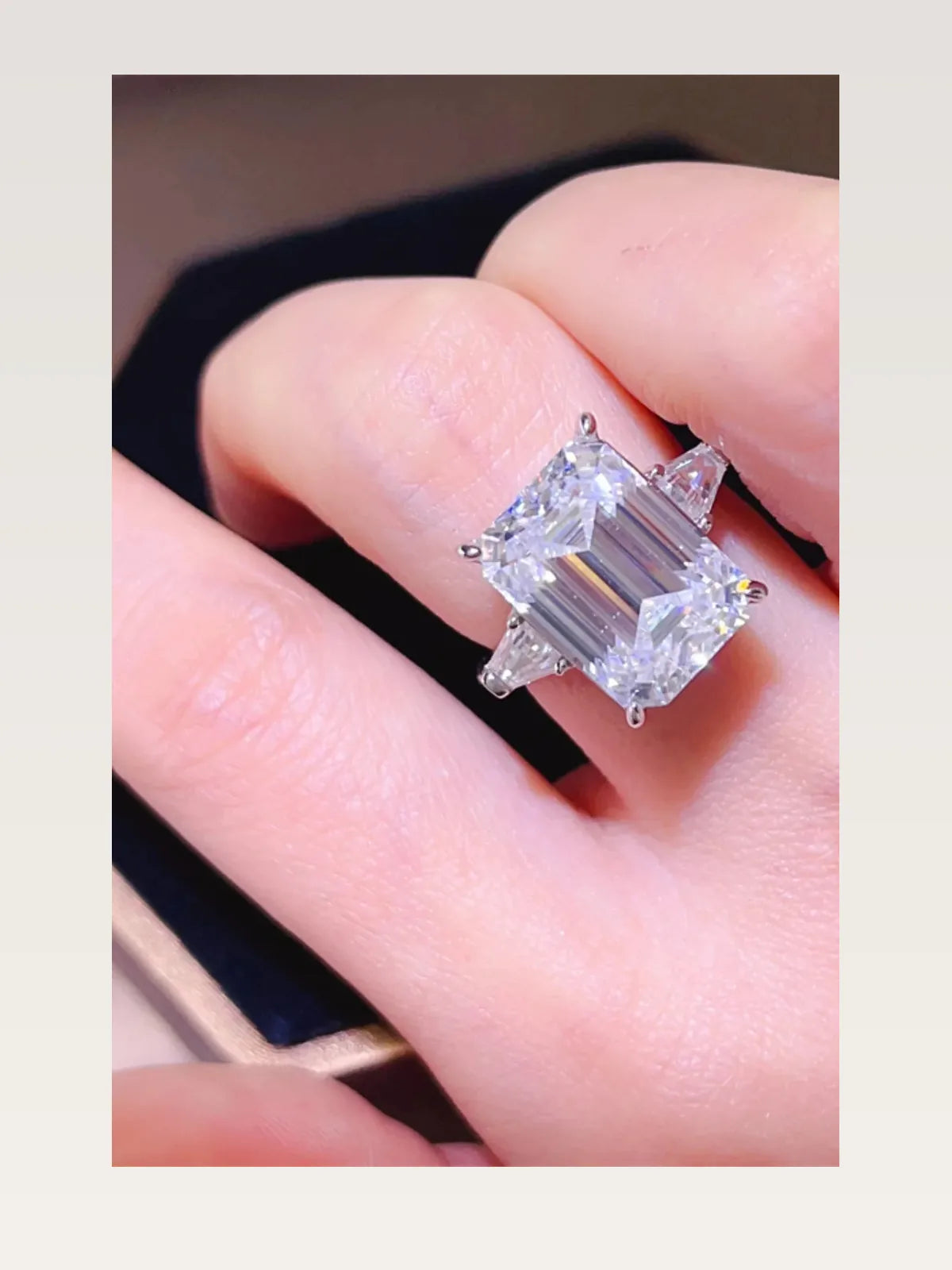 5 Carat Moissanite 925 Sterling Silver Ring — Emerald-Cut Wh — styled showcase — Livostyle