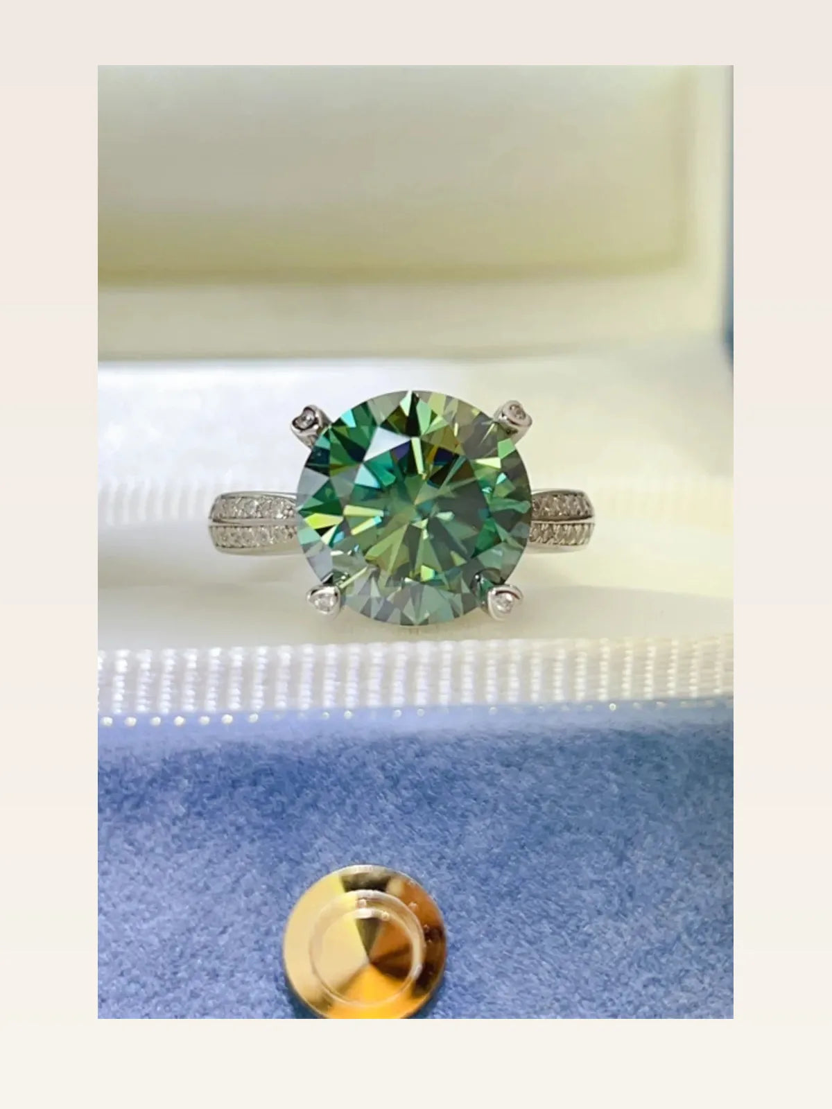 5 Carat Moissanite 925 Sterling Silver Ring — Round Green — styled showcase — Livostyle