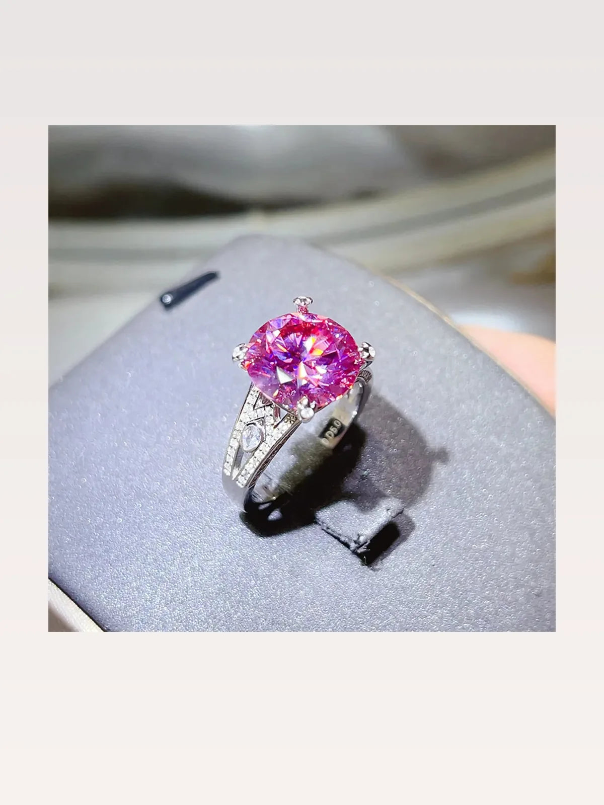 5 Carat Moissanite 925 Sterling Silver Ring — Pink Pavé — styled showcase — Livostyle