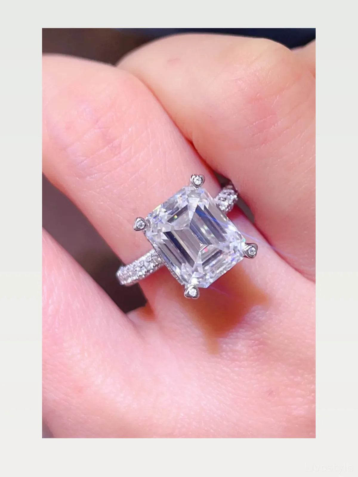 5 Carat Moissanite 925 Sterling Silver Ring — Emerald-Cut Pa — styled showcase — Livostyle