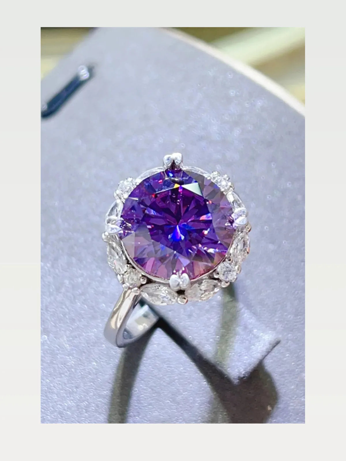 5 Carat Moissanite 925 Sterling Silver Ring — Purple Cocktai — styled showcase — Livostyle