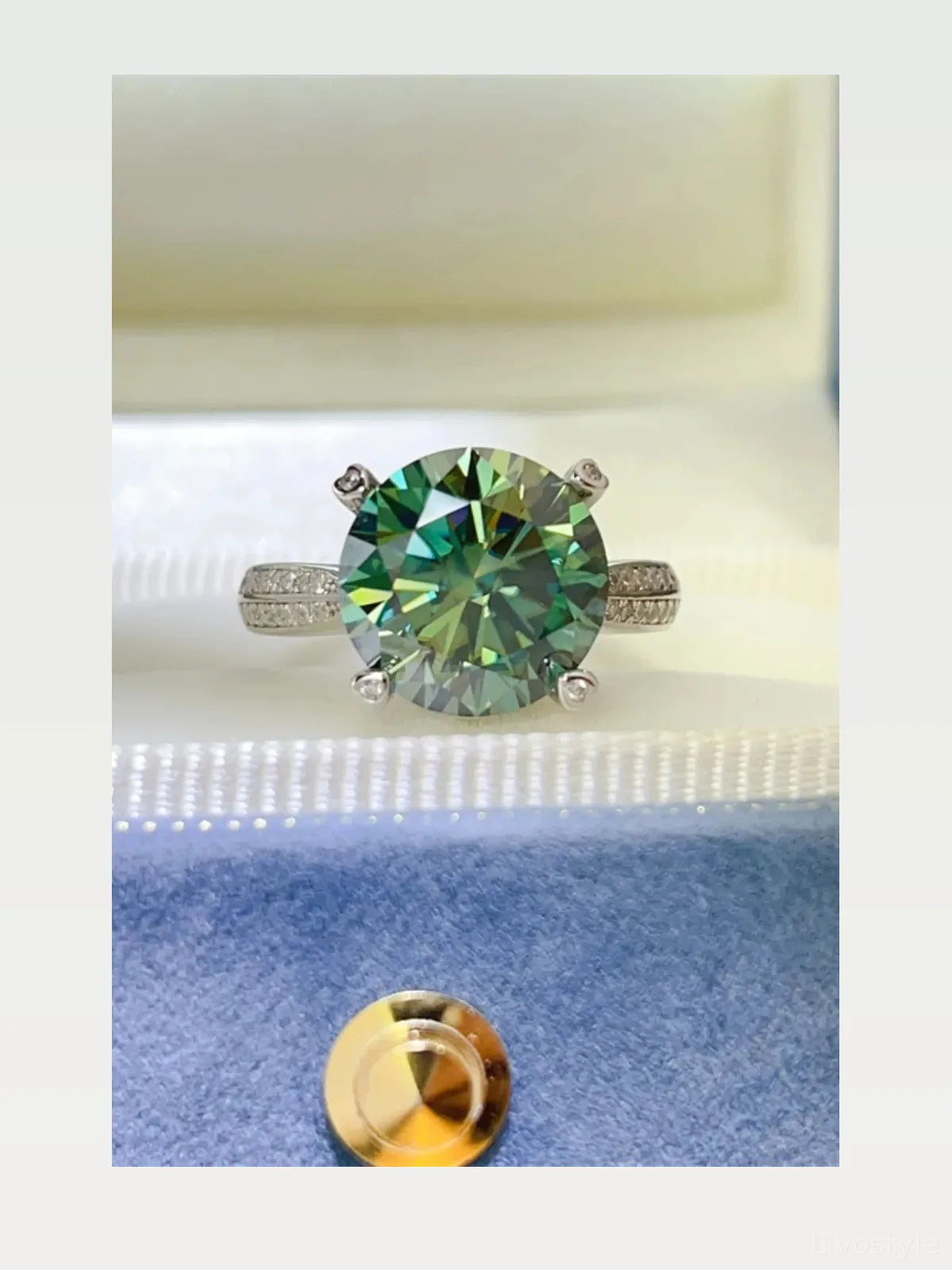 5 Carat Moissanite 925 Sterling Silver Ring — Round Green — styled showcase — Livostyle