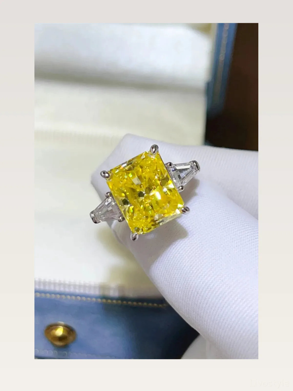 5 Carat Moissanite 925 Sterling Silver Ring — Yellow White-G — styled showcase — Livostyle
