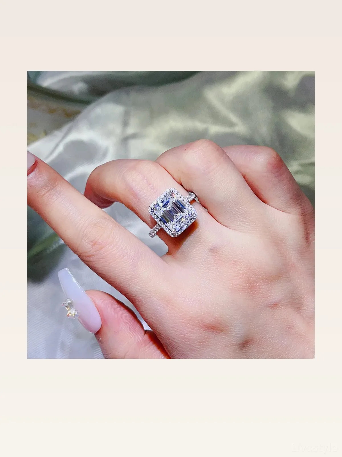 5 Carat Moissanite 925 Sterling Silver Ring — Square-Cut Hal — styled showcase — Livostyle
