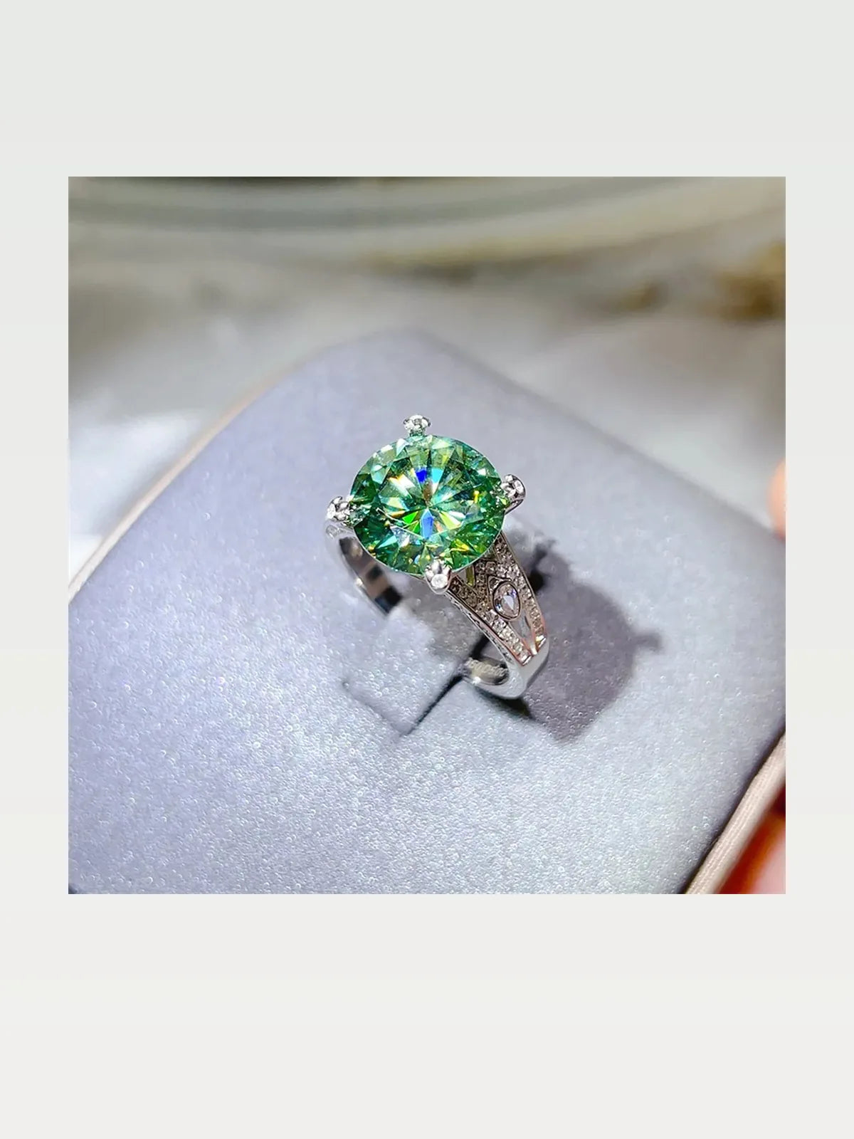 5 Carat Moissanite 925 Sterling Silver Ring — Green Annivers — styled showcase — Livostyle