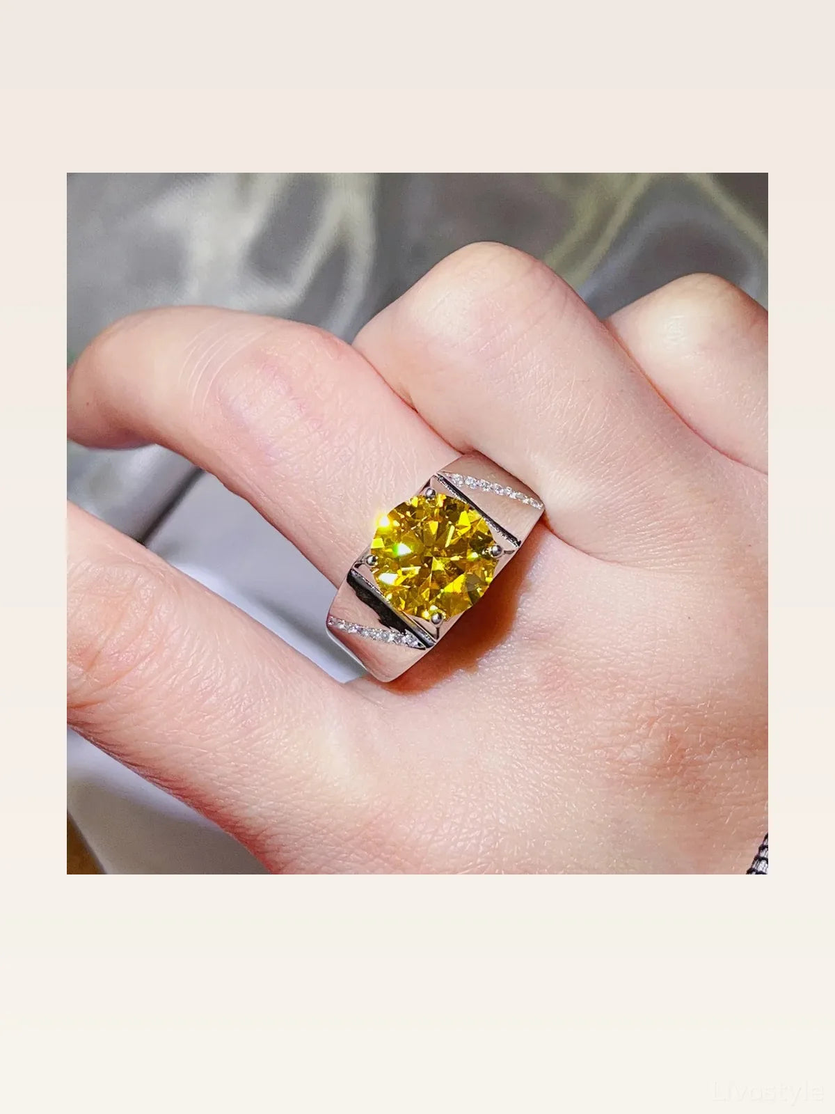 5 Carat Moissanite 925 Sterling Silver Ring — Yellow Gemston — styled showcase — Livostyle