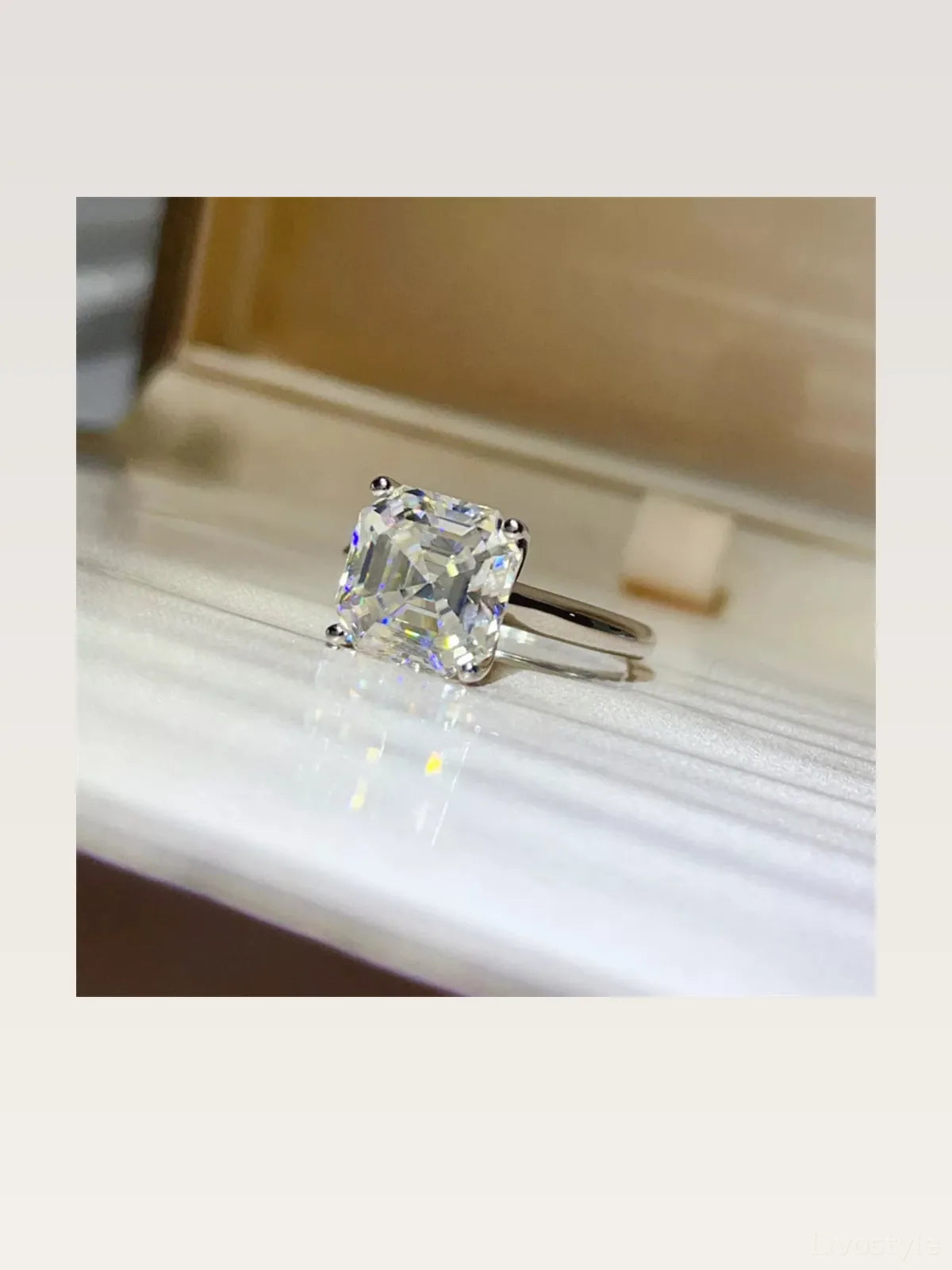 5 Carat Moissanite 925 Sterling Silver Ring — Square Solitai — styled showcase — Livostyle