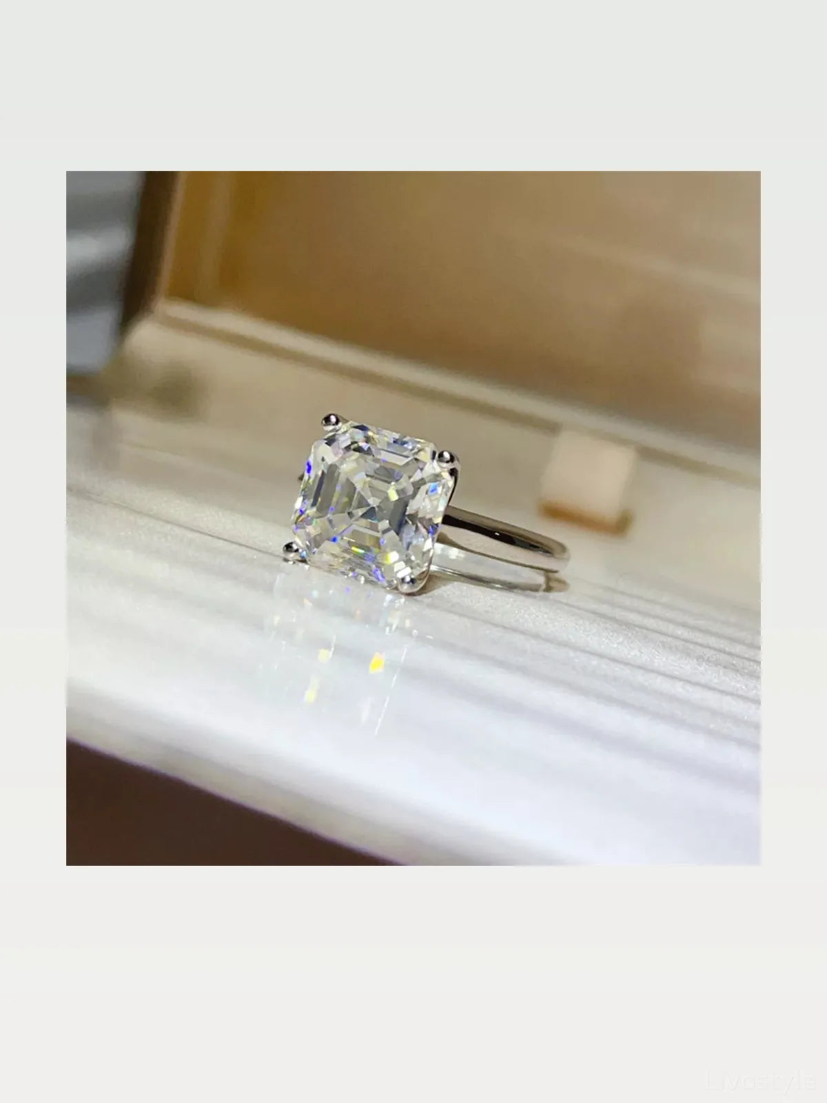 5 Carat Moissanite 925 Sterling Silver Ring — Square Solitai — styled showcase — Livostyle