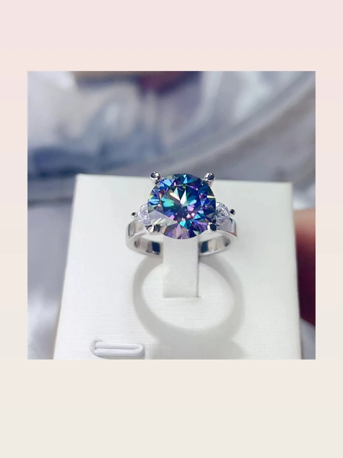 5 Carat Moissanite 925 Sterling Silver Ring — Round Iridesce — styled showcase — Livostyle