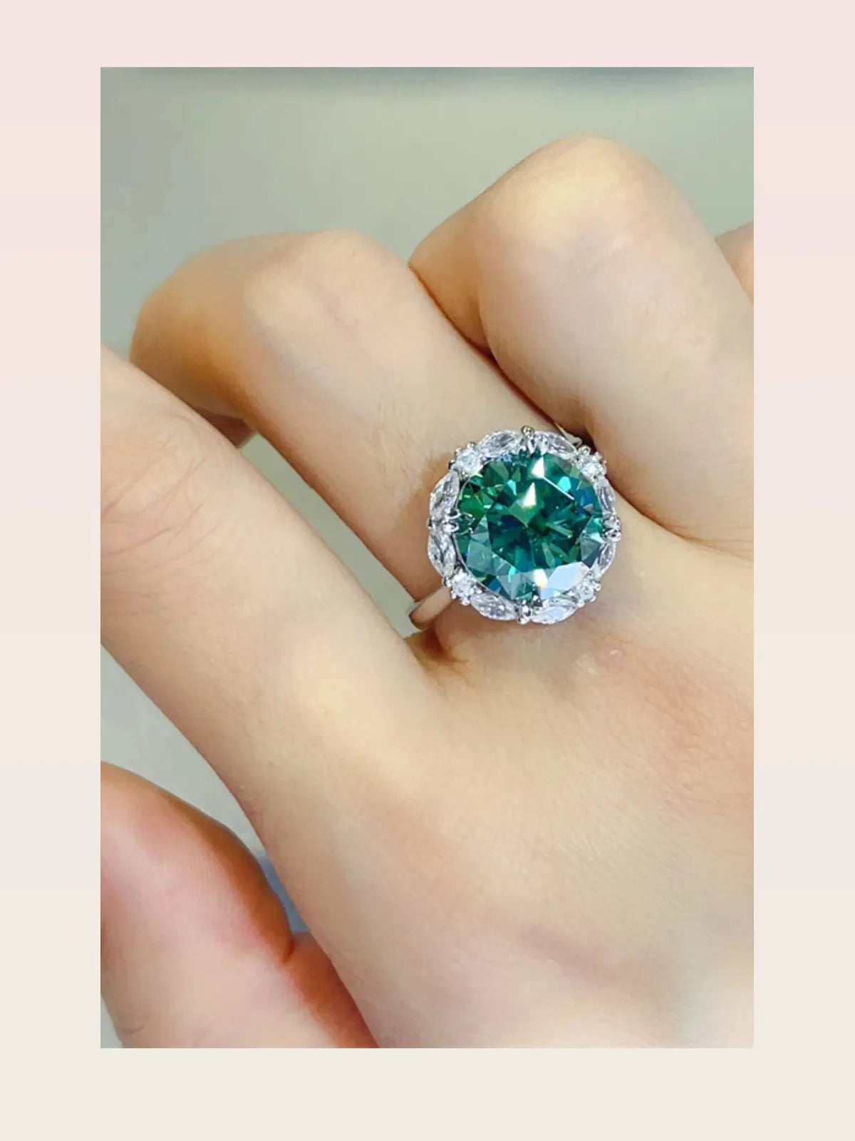 5 Carat Moissanite 925 Sterling Silver Ring — Round Green Ha — styled showcase — Livostyle
