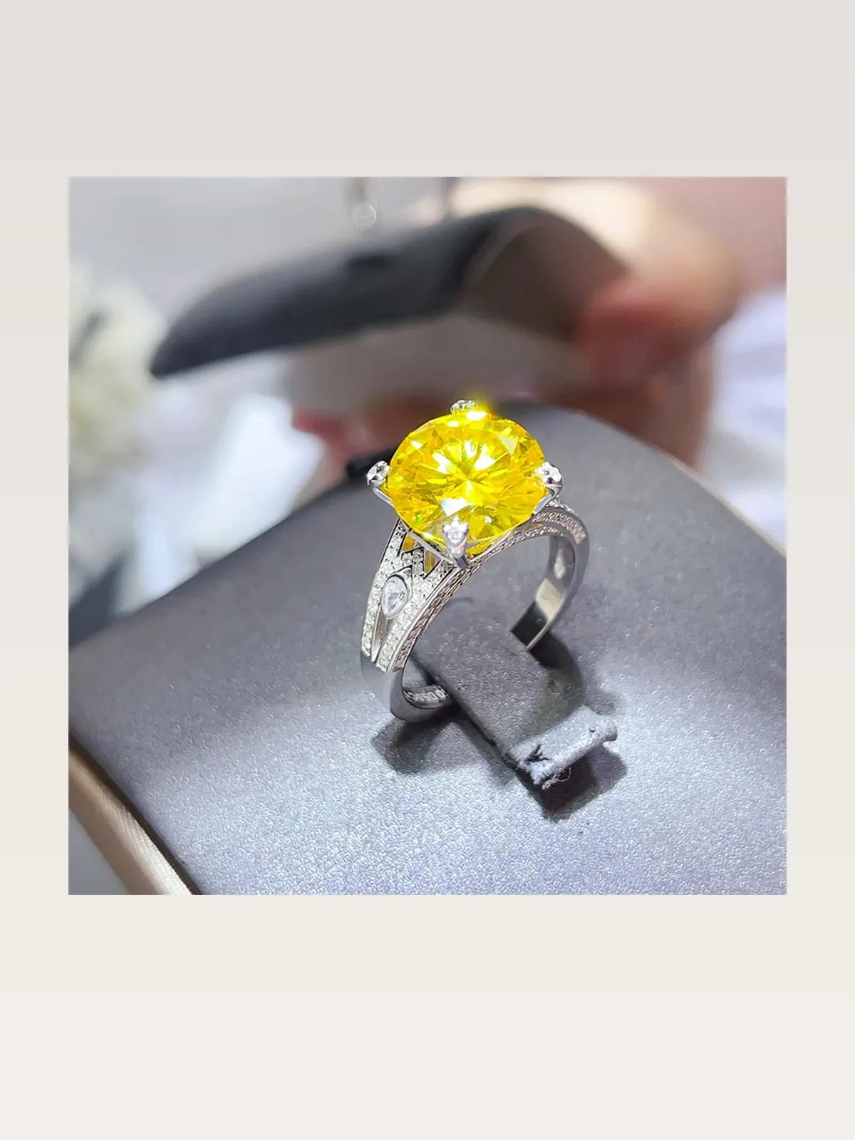 5 Carat Moissanite 925 Sterling Silver Ring — Yellow Cocktai — styled showcase — Livostyle