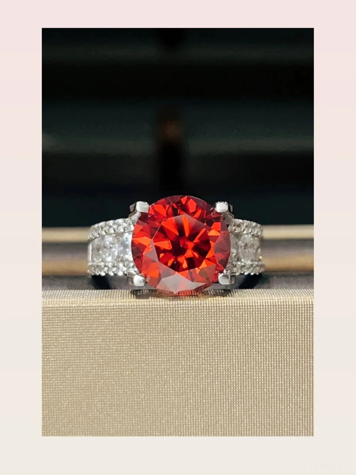 5 Carat Moissanite 925 Sterling Silver Ring — Round-Cut Red — styled showcase — Livostyle