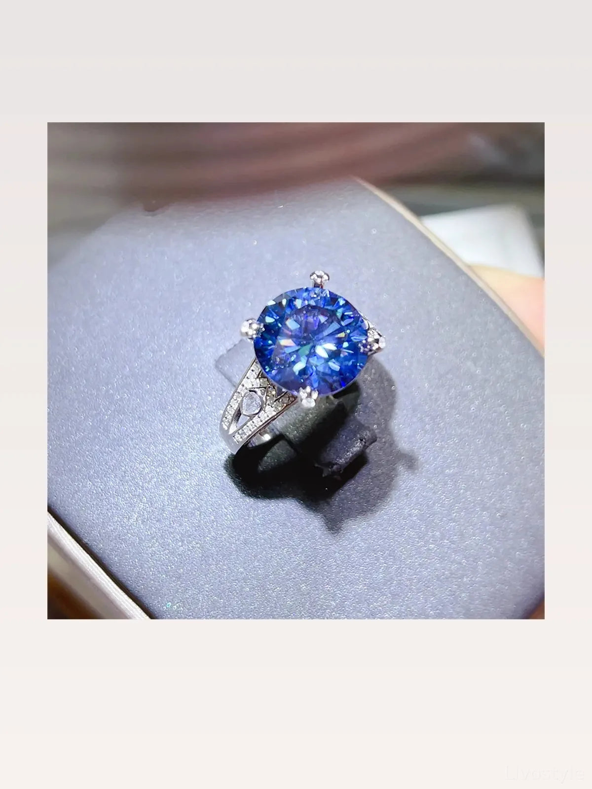 5 Carat Moissanite 925 Sterling Silver Ring — Blue Fine-Jewe — styled showcase — Livostyle