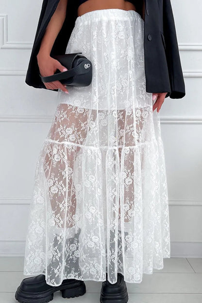 Lace Elastic Waist Maxi Skirt — Livostyle