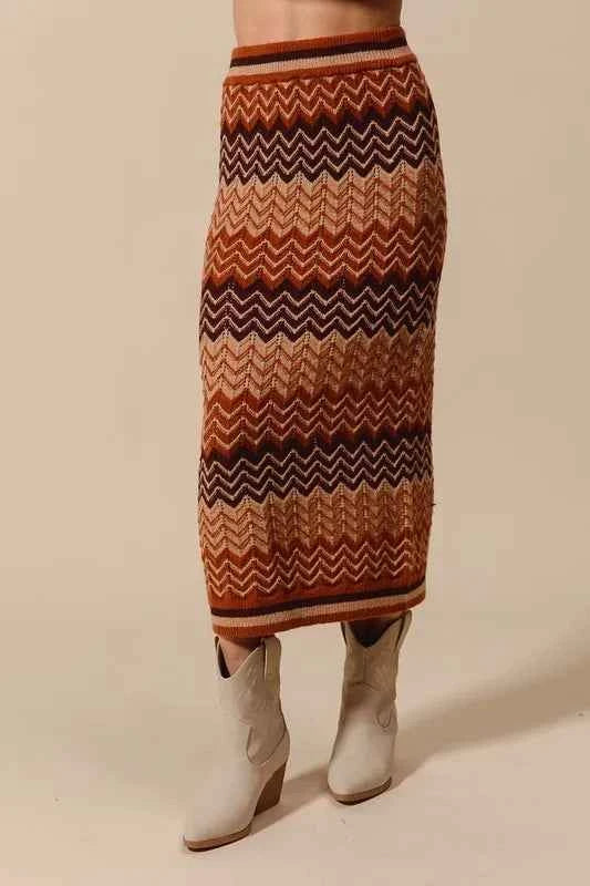 SO ME Multi Color Chevron Knit Skirt