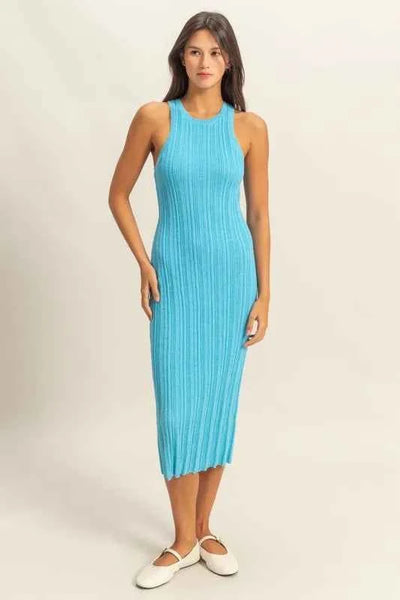 Round Neck Bodycon Ribbed Knit Dress — Livostyle