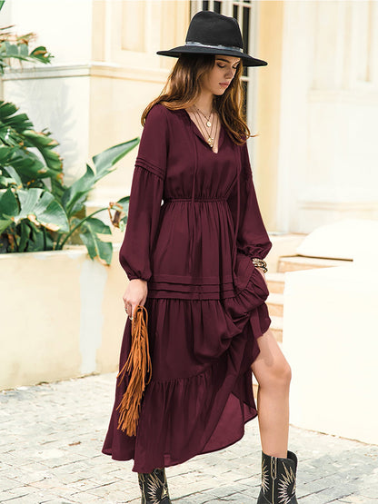Tie Neck Long Sleeve Tiered Midi Dress – photo 15