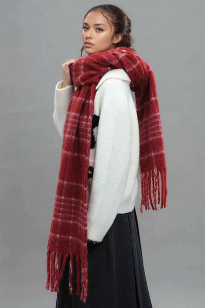 Fringe Plaid Thermal Scarf — Livostyle