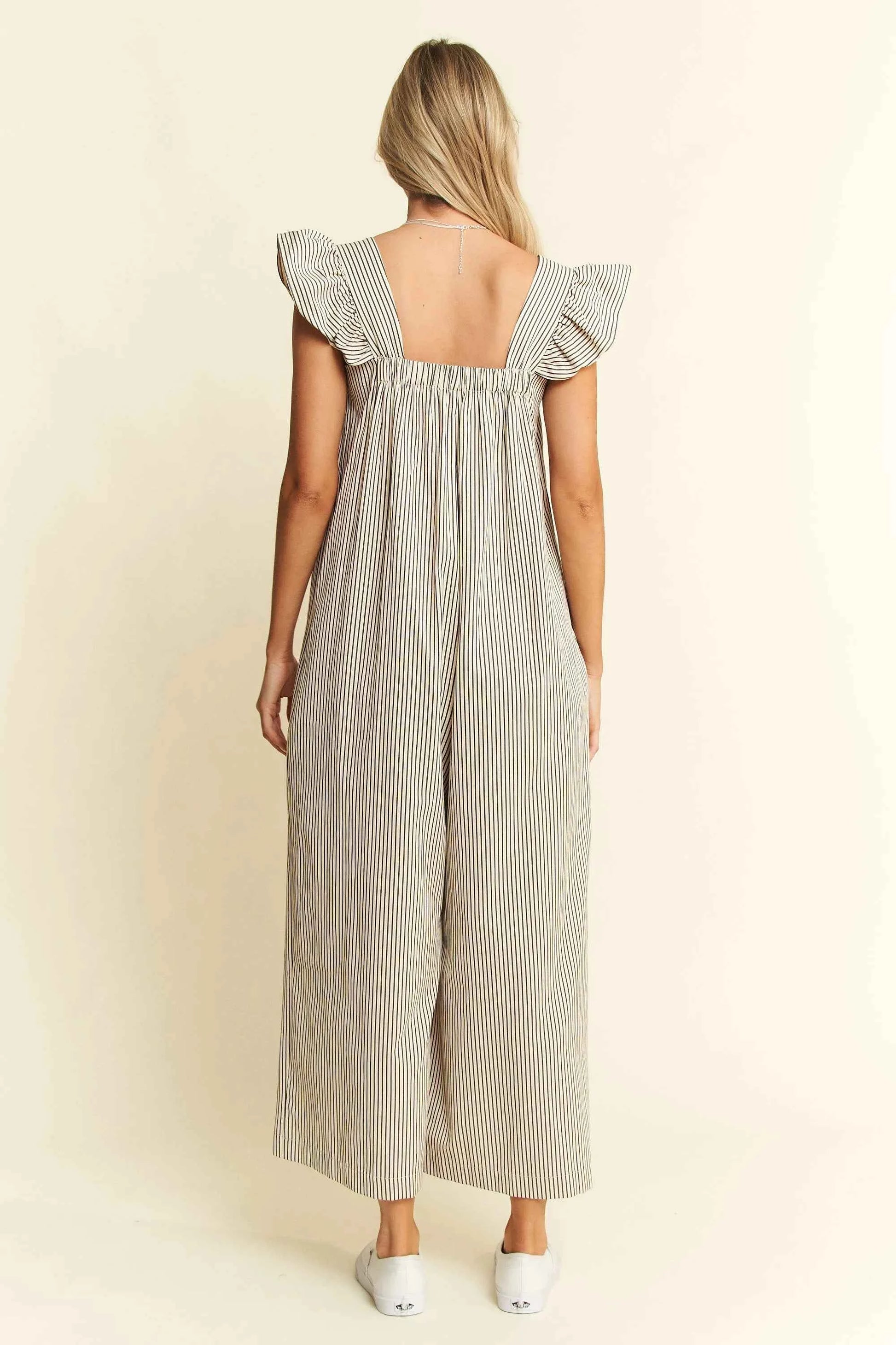 Jade By Jane Stripe Sleeveless Ruffle Jumpsuit