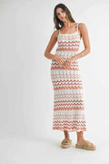 Lightweight Pointelle Chevron Knit Maxi Dress with Open Back