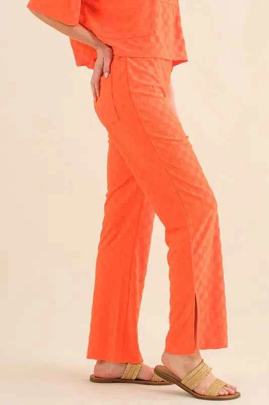 And The Why Brushed Texture Checker Board Pattern Casual Pants