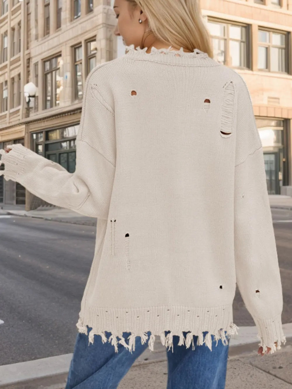 US Flag Distressed Round Neck Long Sleeve Sweater detail — Livostyle