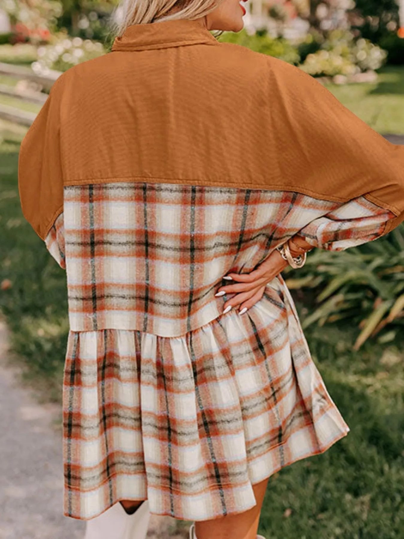 Plaid Button Front Mini Dress detail — Livostyle