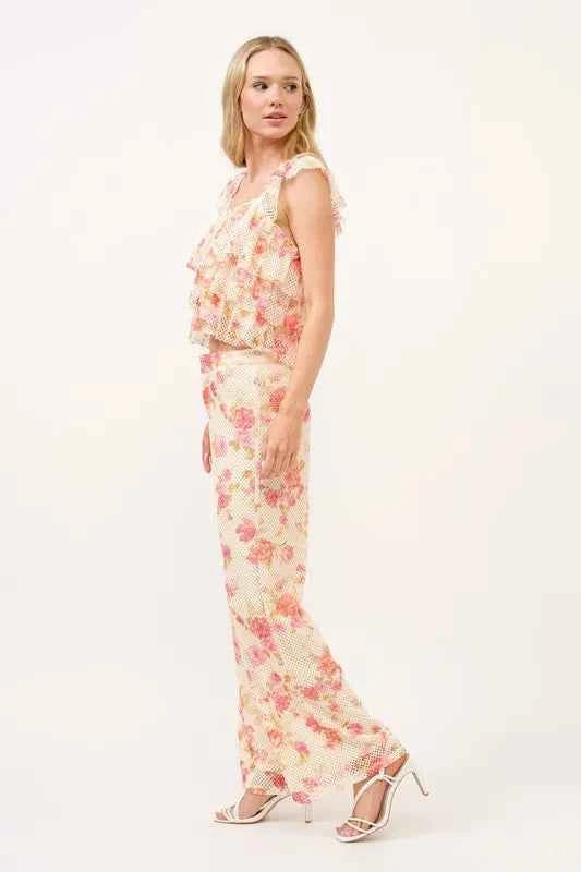And The Why Fishnet Floral Printed Crop Pants