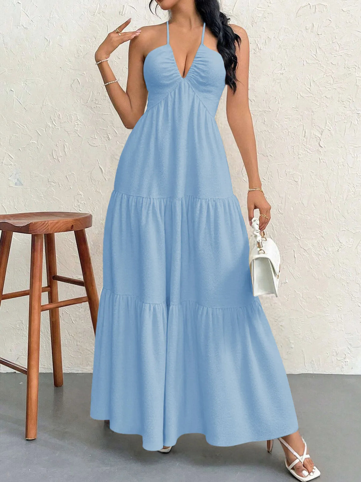 Halter Neck Tiered Maxi Dress with Bow – photo 17