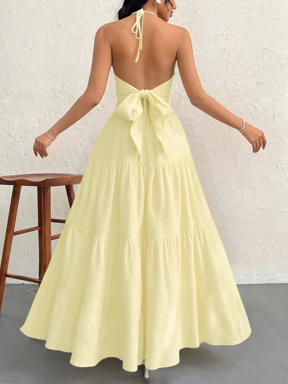 Halter Neck Tiered Maxi Dress with Bow – photo 5