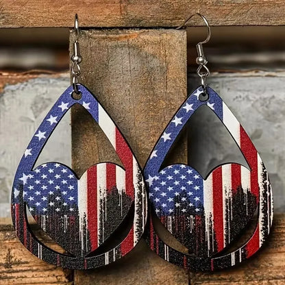 US Flag Pattern Wooden Earrings back view — Livostyle
