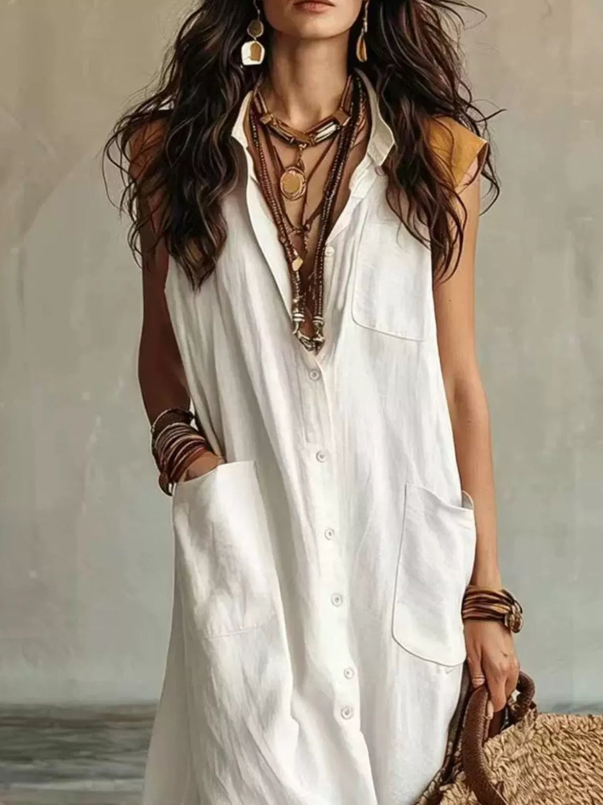 Sleeveless Button-Down Maxi Dress with Pockets – photo 6