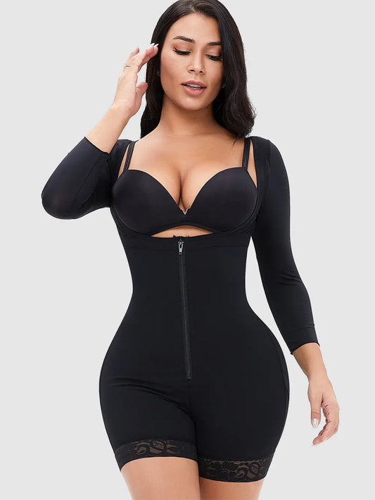 Zip Up Lace Detail Long Sleeve Shapewear — Livostyle
