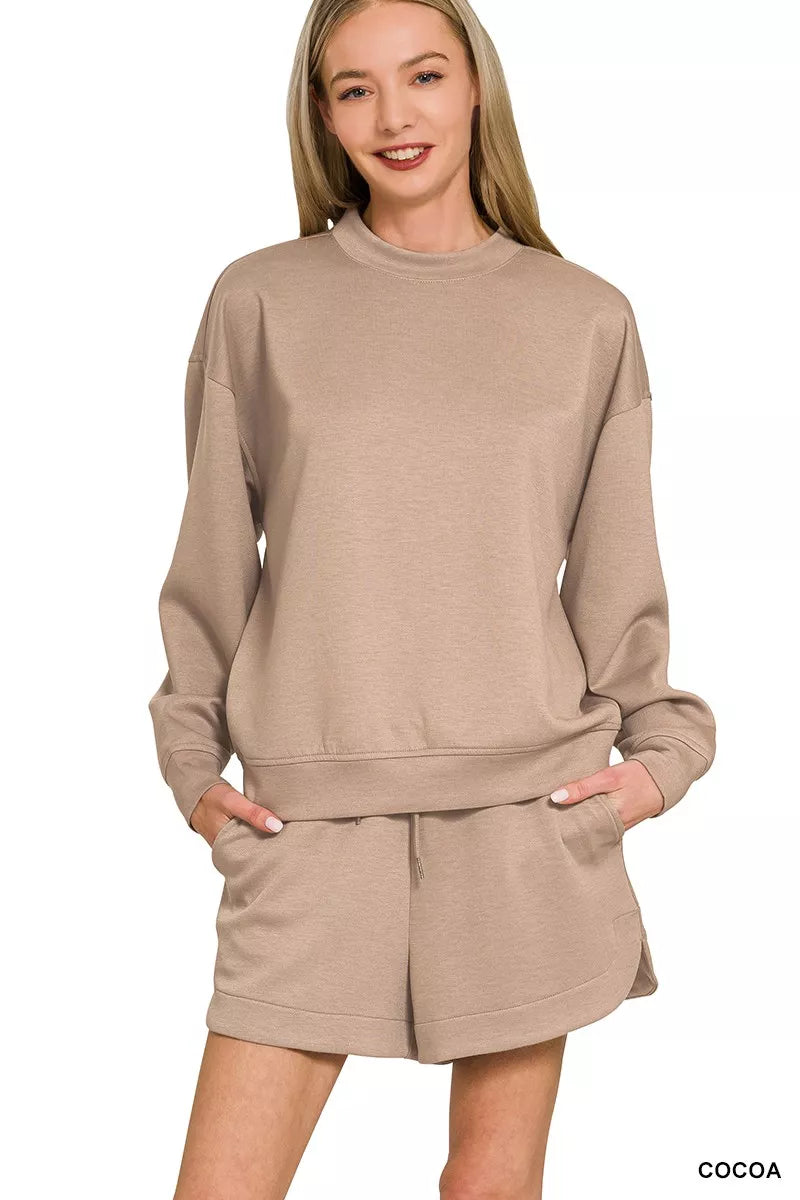 Scuba Long Sleeve Sweatshirt and Shorts Set in COCOA
