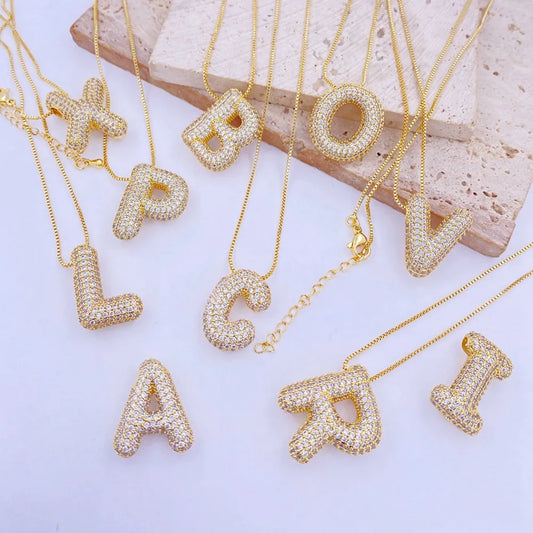Inlaid Zircon Bubble Initial Necklace — Livostyle