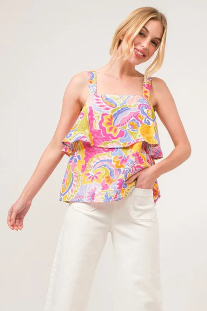 And The Why Square Neck Tiered Paisley Printed Top styling — Livostyle