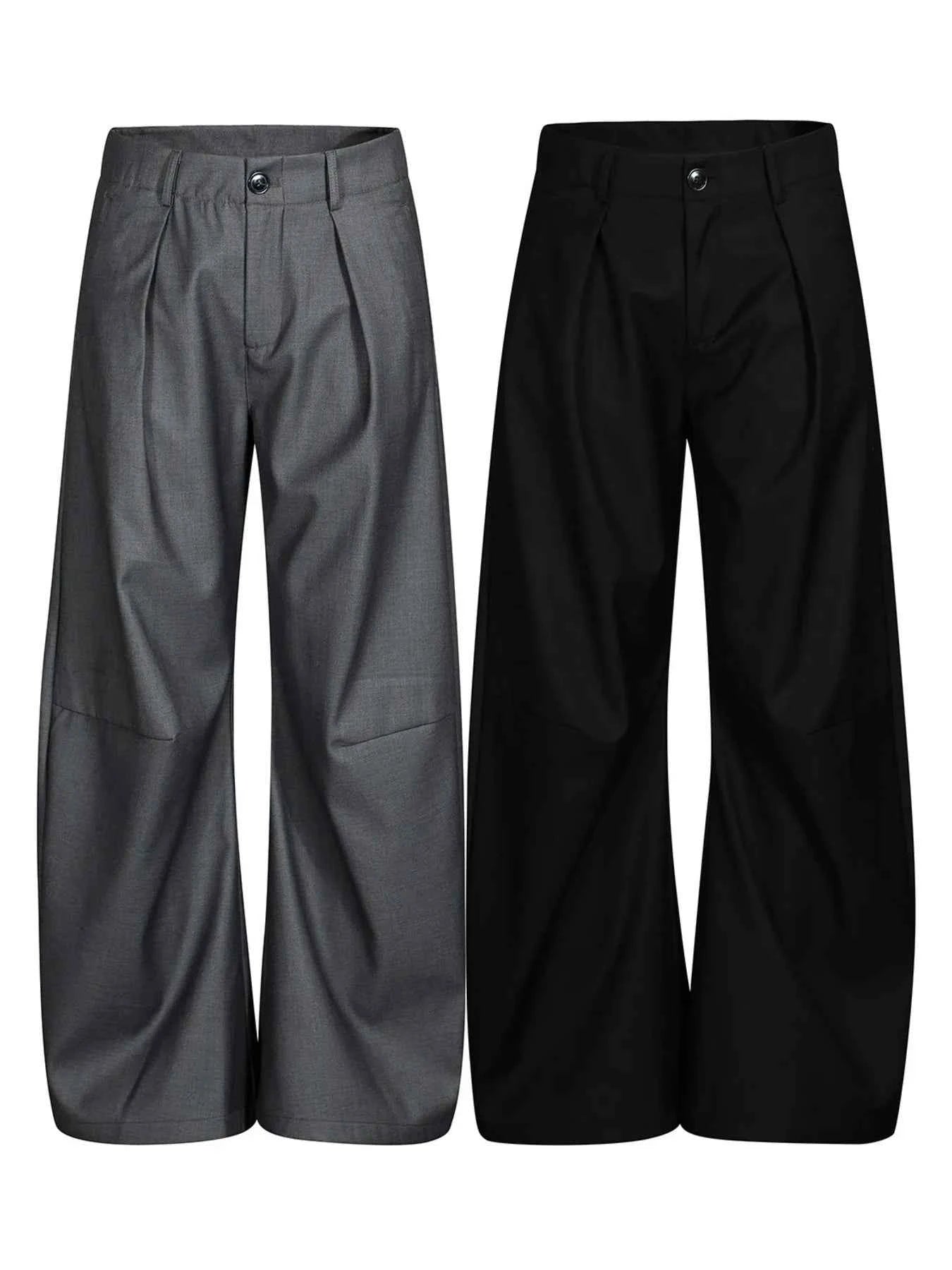 Men's High Waist Pleated Curved Pants