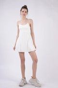 Mesh Detail Tennis Mini Active Dress with Shorts Inside in White