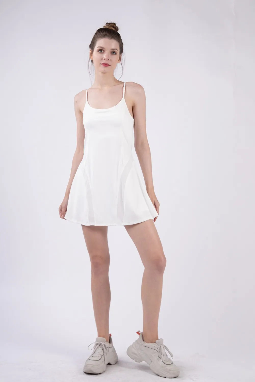 Mesh Detail Tennis Mini Active Dress with Shorts Inside in White