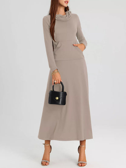 Cowl Neck Long Sleeve Midi Dress with Pockets – photo 11