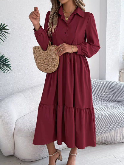 Long Sleeve Tiered Button-Front Midi Dress – photo 24