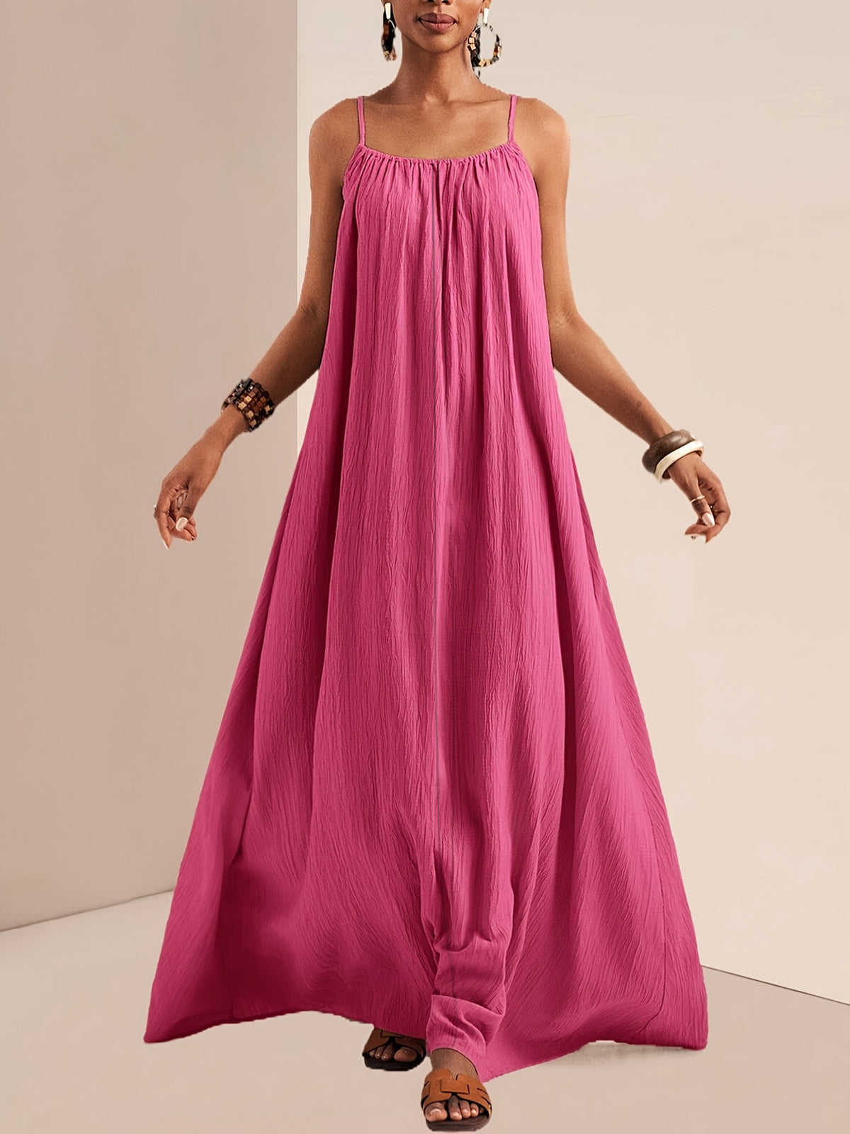Spaghetti Strap Flowy Ruched Maxi Dress – photo 7