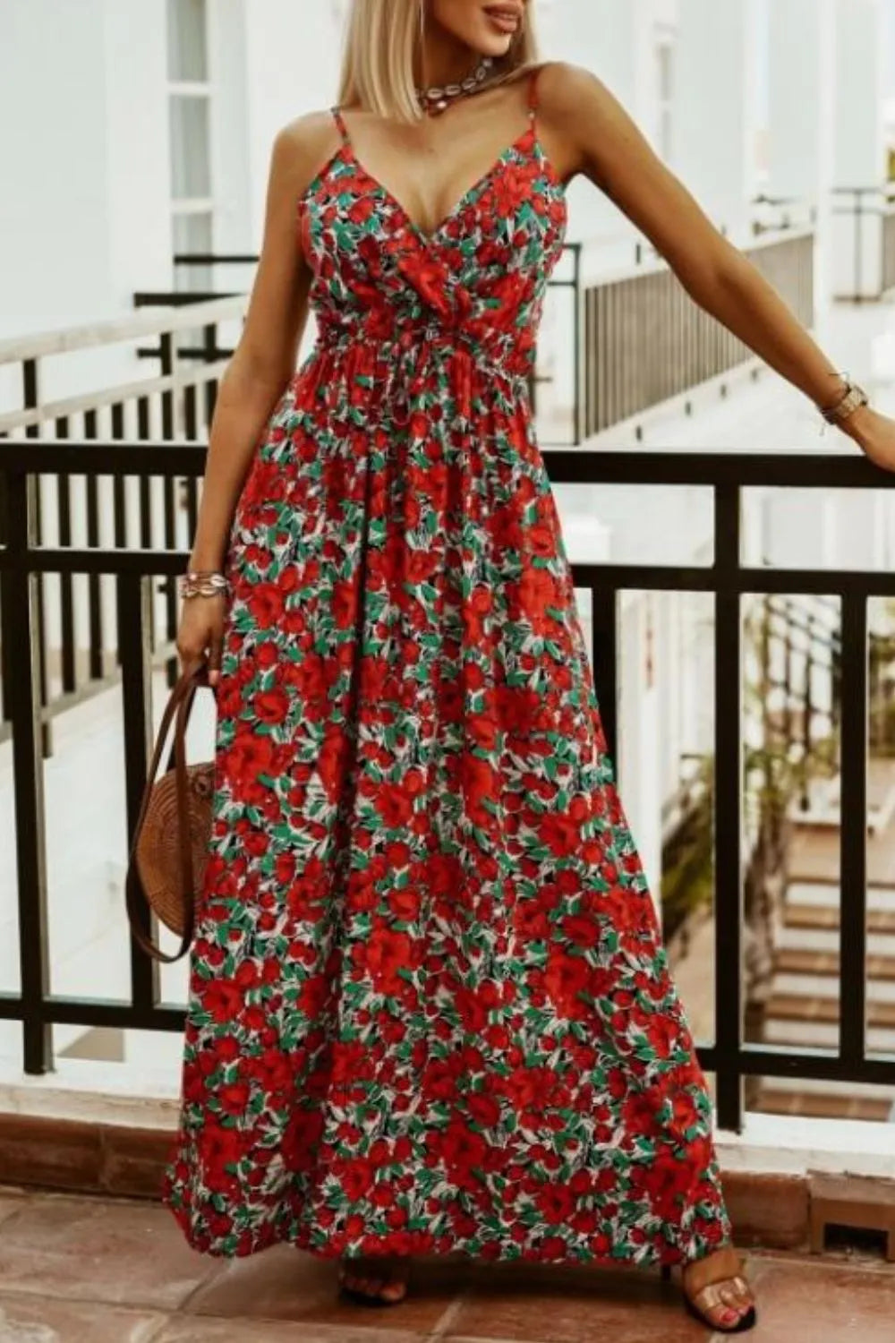 Printed Smocked Ruched Spaghetti Strap Maxi Dress – photo 20
