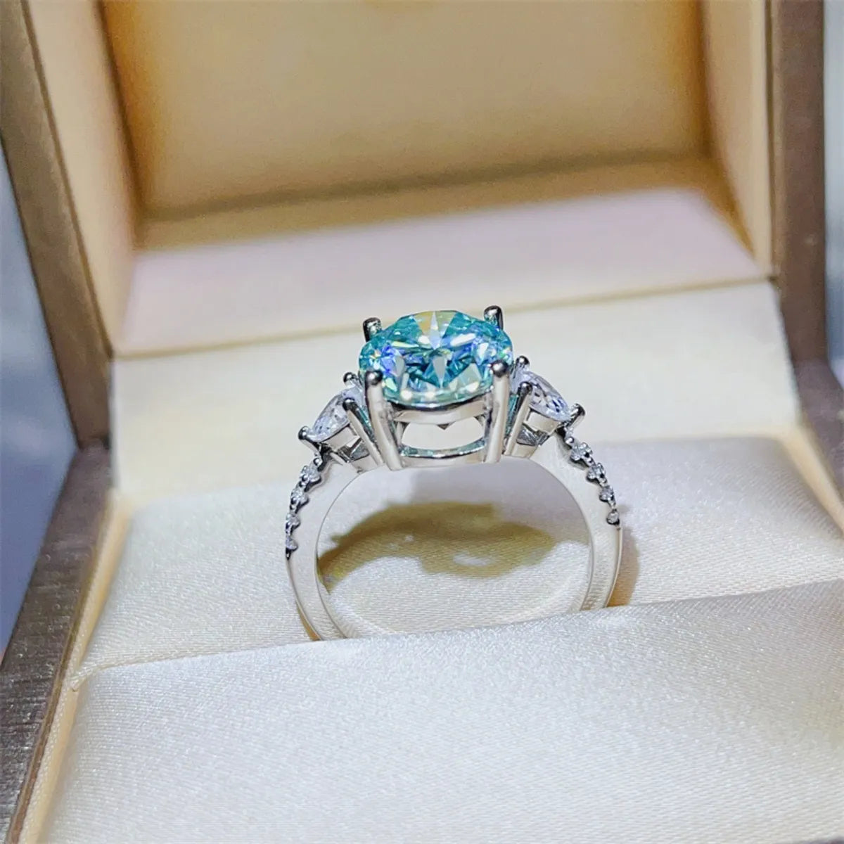5 Carat Moissanite 925 Sterling Silver Ring — Oval Blue Prong — Livostyle