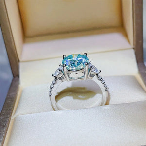 5 Carat Moissanite Sterling Silver Oval Blue Ring in Turquoise