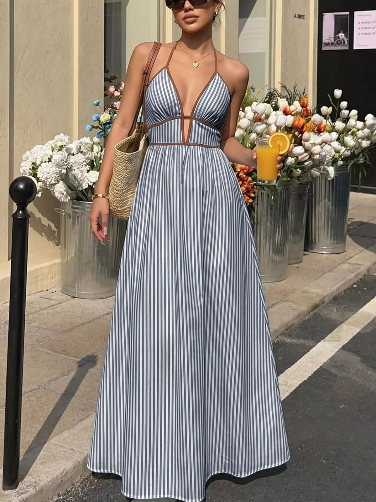 Striped Halter Neck Smocked Maxi Dress – photo 15