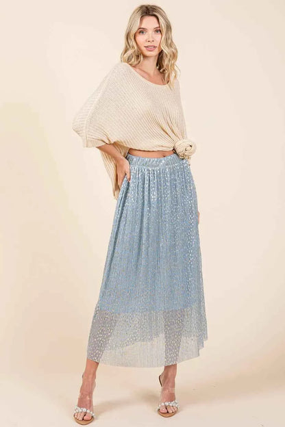 Metallic Glitter Speckle Print Elastic Midi Skirt — Livostyle