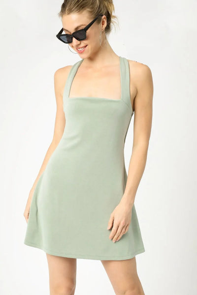 Crisscross Square Neck Active Dress — Livostyle