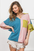 Elegant Slinky Knit Color Block V-Neck Top — Livostyle